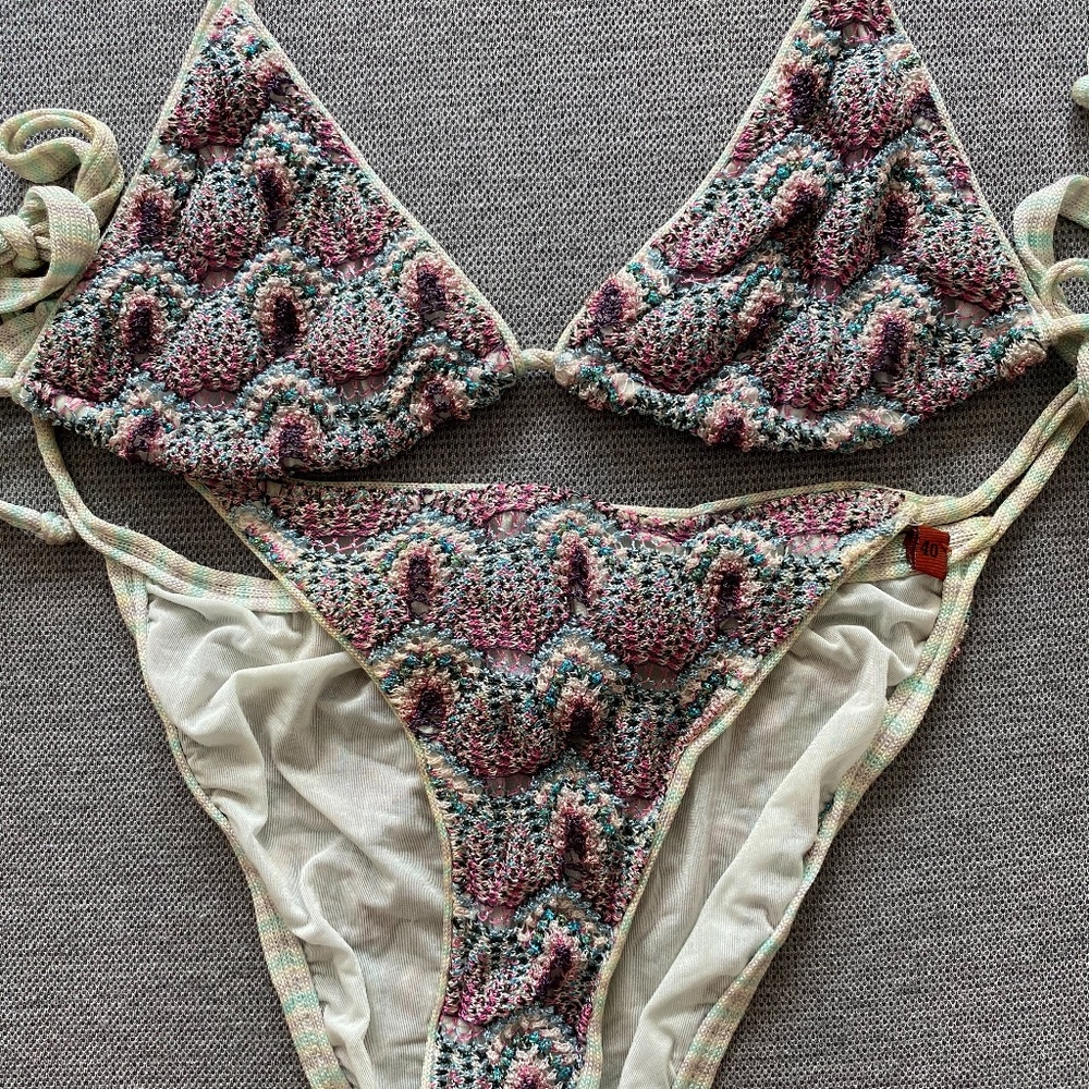Missoni mare blue metallic crochet bikini 40 S/M